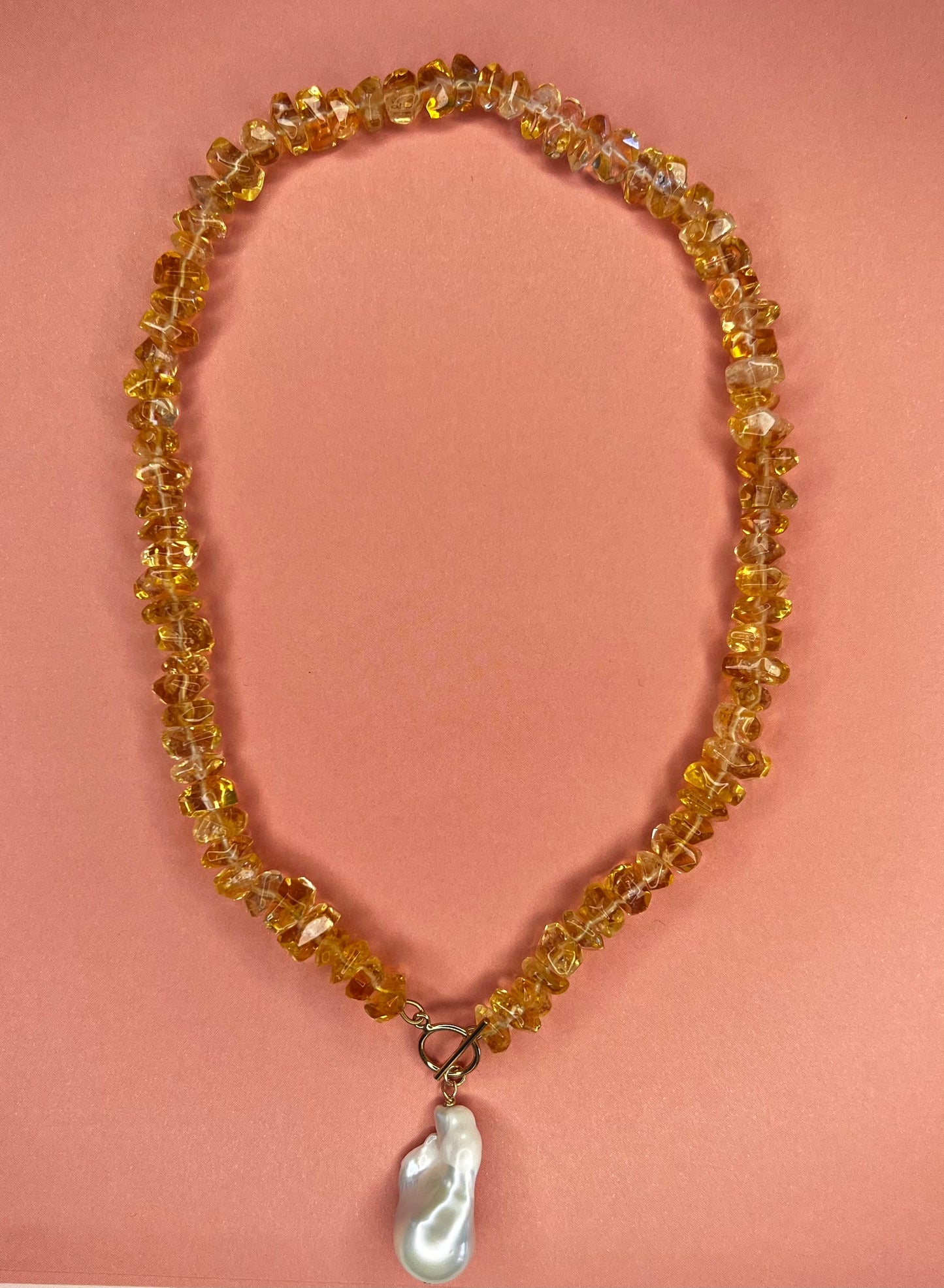 Citrine and Baroque Pearl Necklace