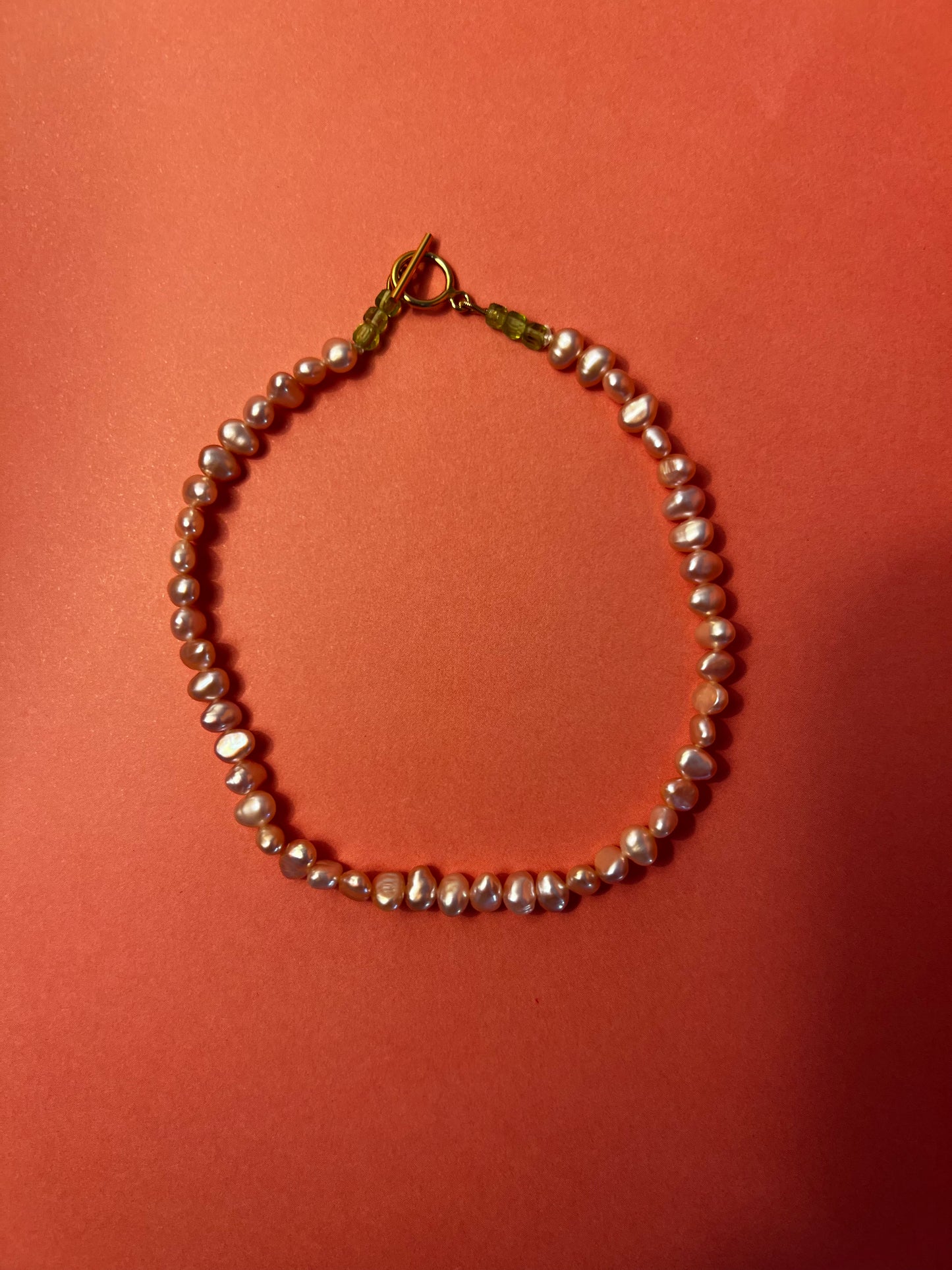 Pink Pearl and Peridot Anklet