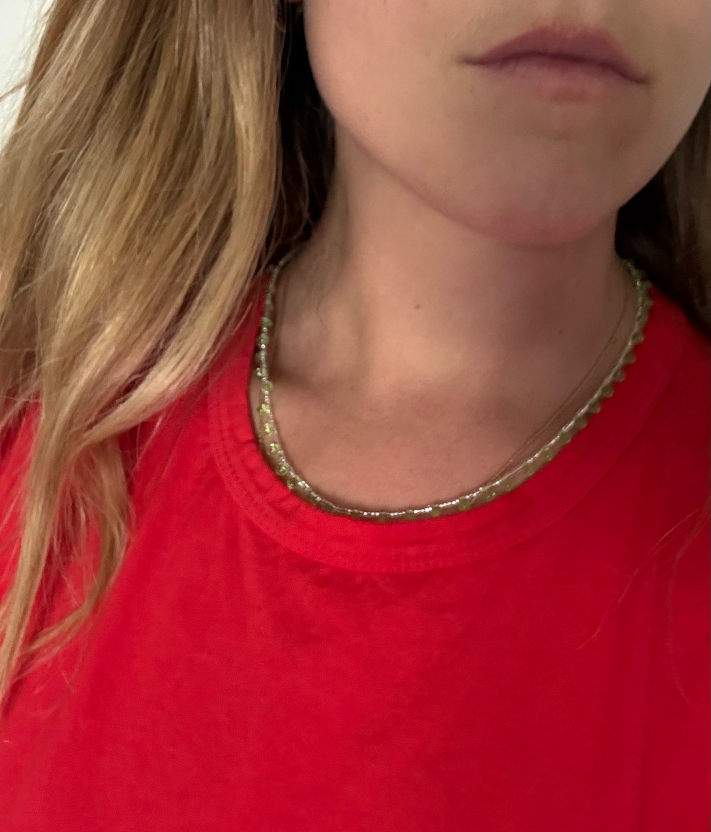 Green Glass Drop Bead Necklace + Anklet