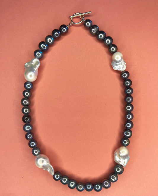 Peacock Pearl and Baroque Pearl Necklace