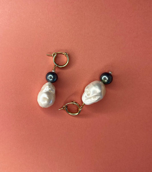 Peacock Pearl and Baroque Pearl Hoop Earring