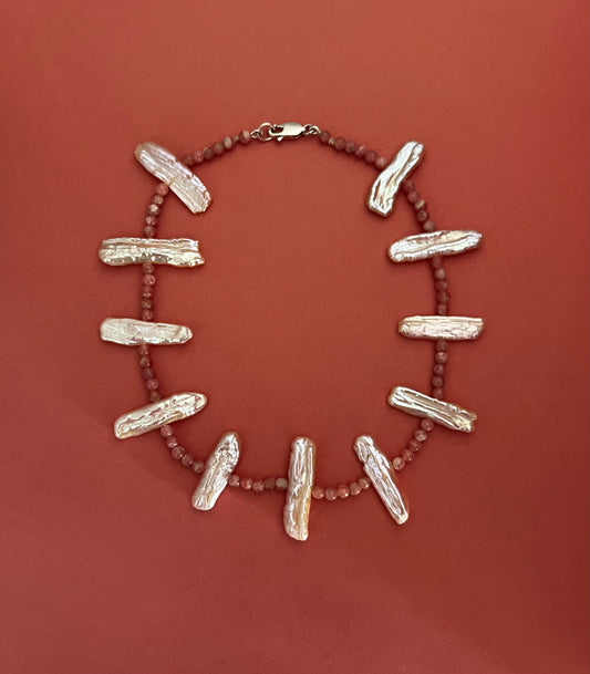 Stick Pearl and Rhodochrosite Anklet