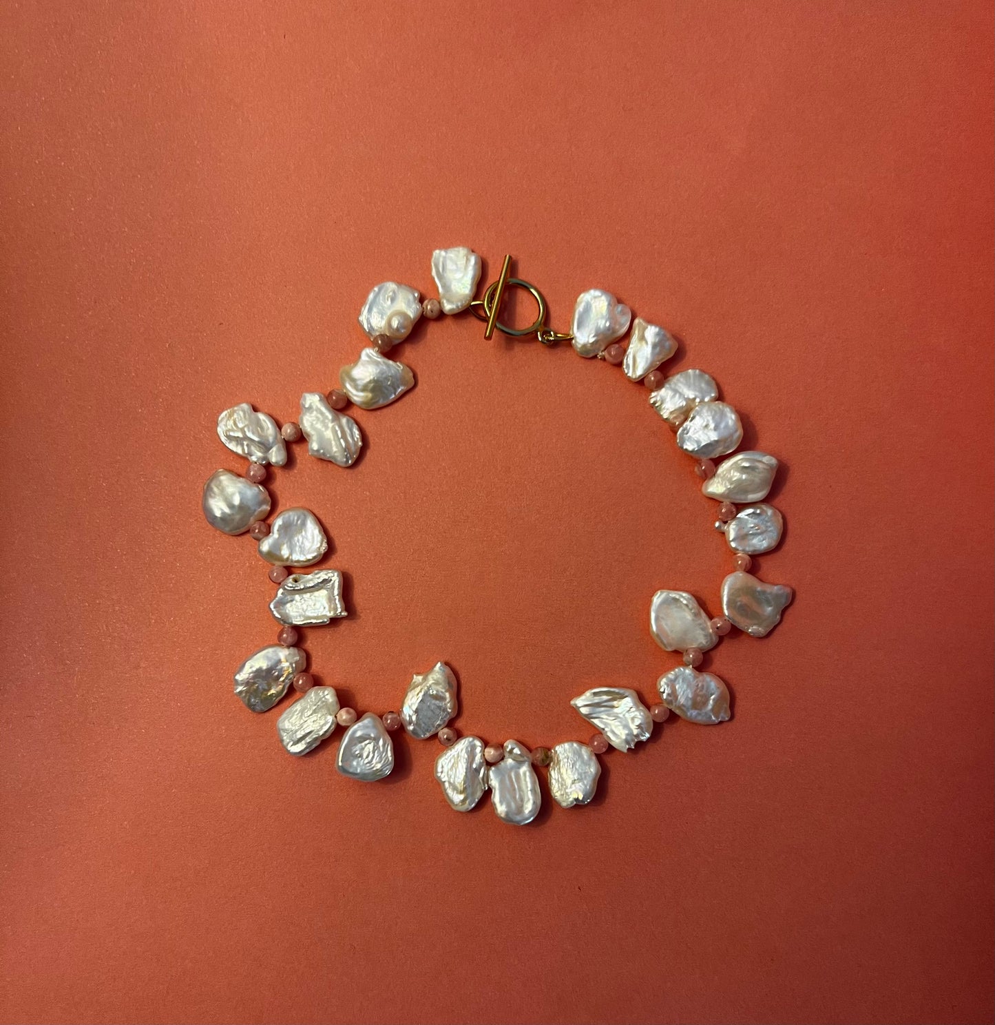 Keshi Pearl and Rhodochrosite Anklet