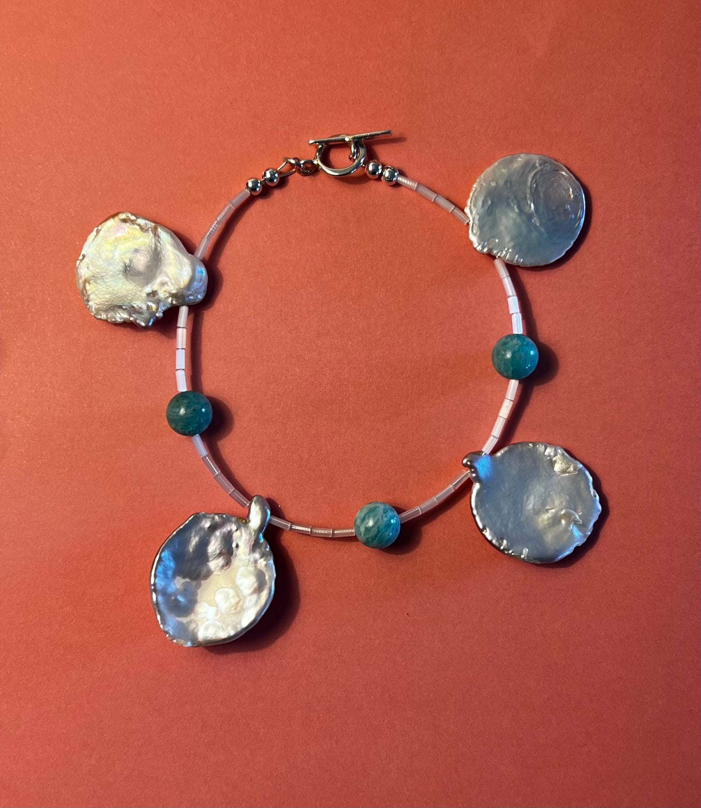 Cornflake Keshi Pearl and Amazonite Anklet