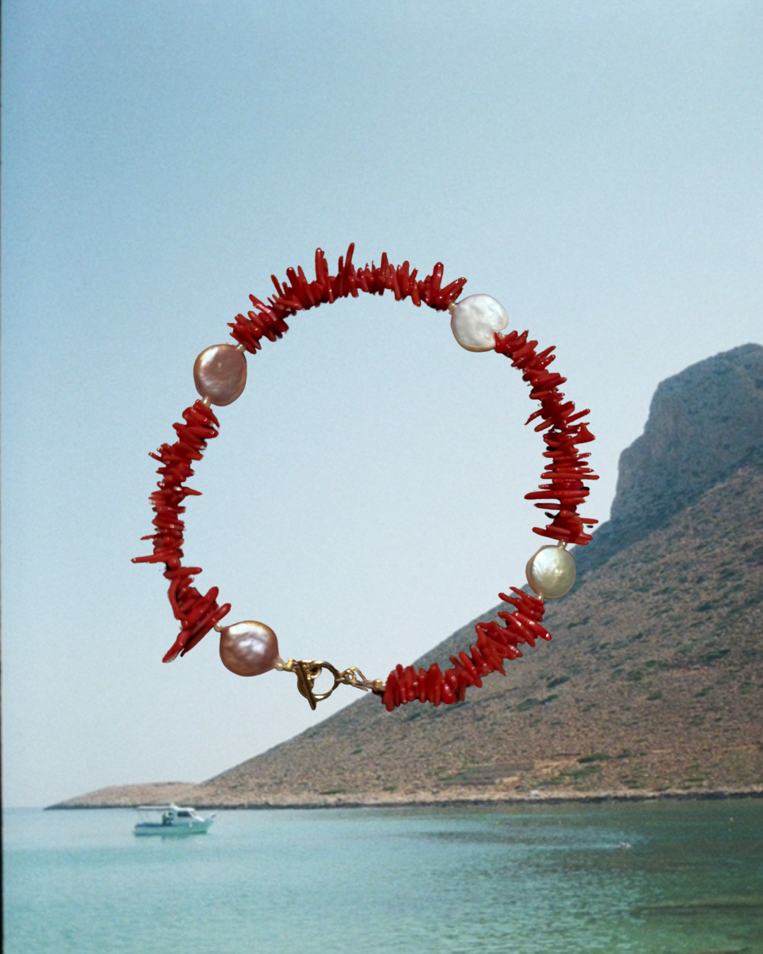 Red Coral and Coin Pearl Anklet