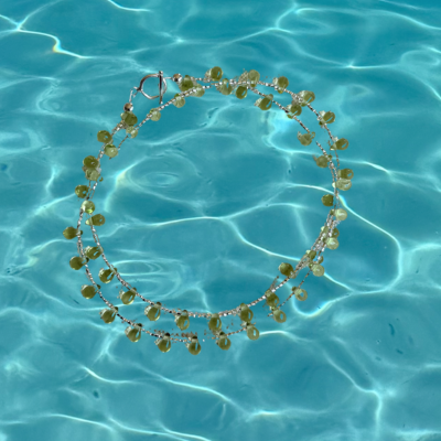 Green Glass Drop Bead Necklace + Anklet